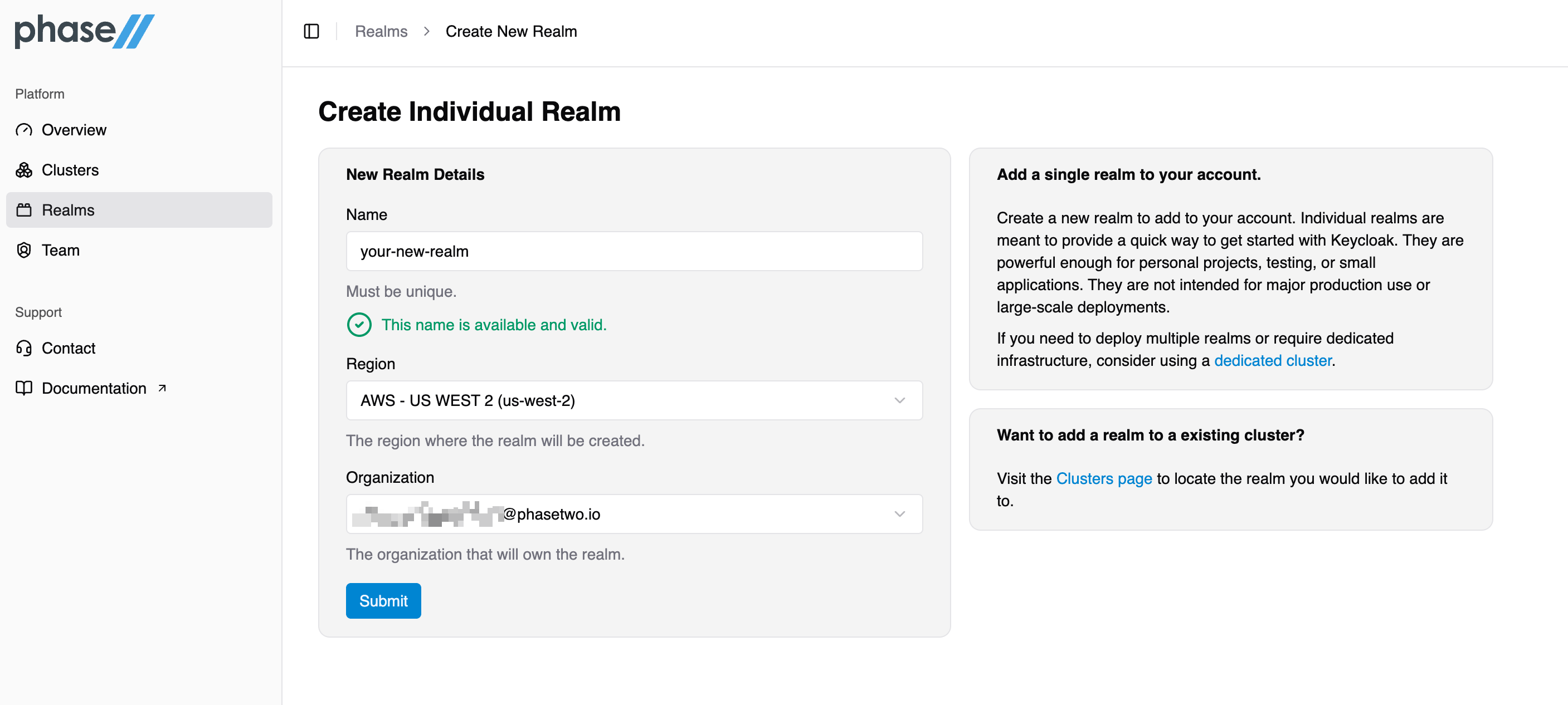 Phase Two Dash Overview Add Realm