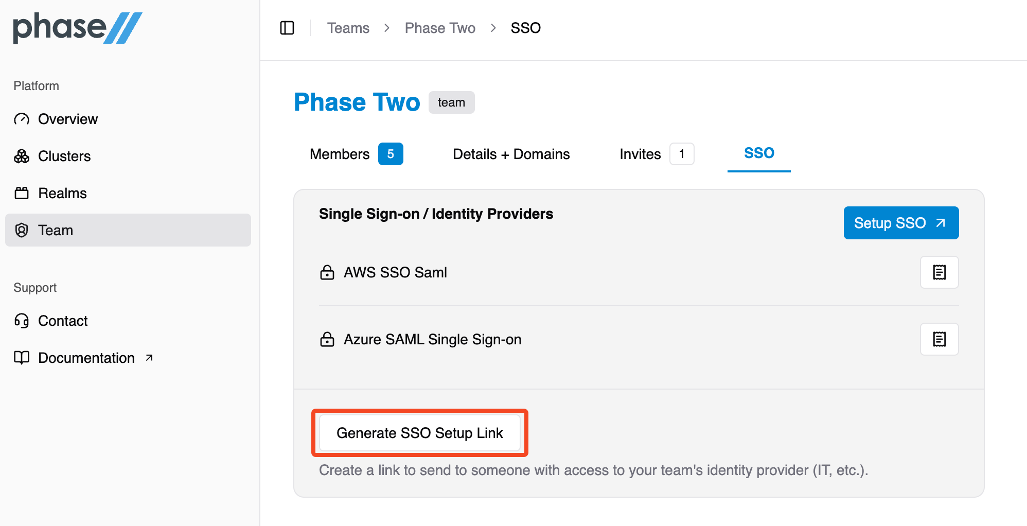 Phase Two Team Generate SSO LInk